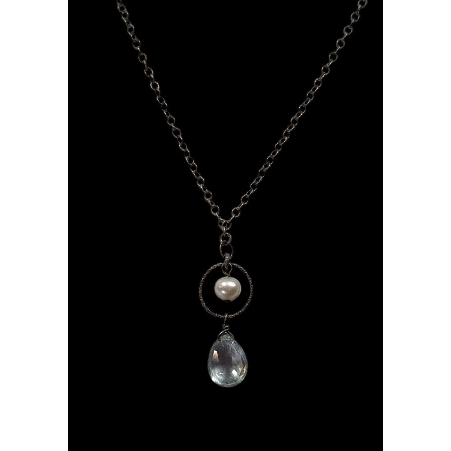 Minimalist Faux Pearl And Faceted Teardrop Crystal Glass Pendant Necklace