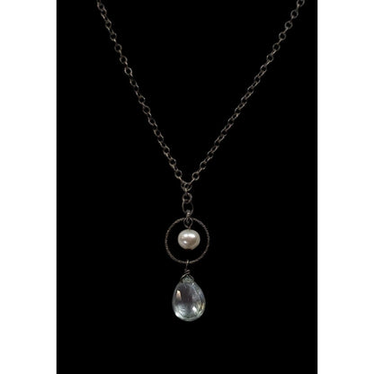 Minimalist Faux Pearl And Faceted Teardrop Crystal Glass Pendant Necklace