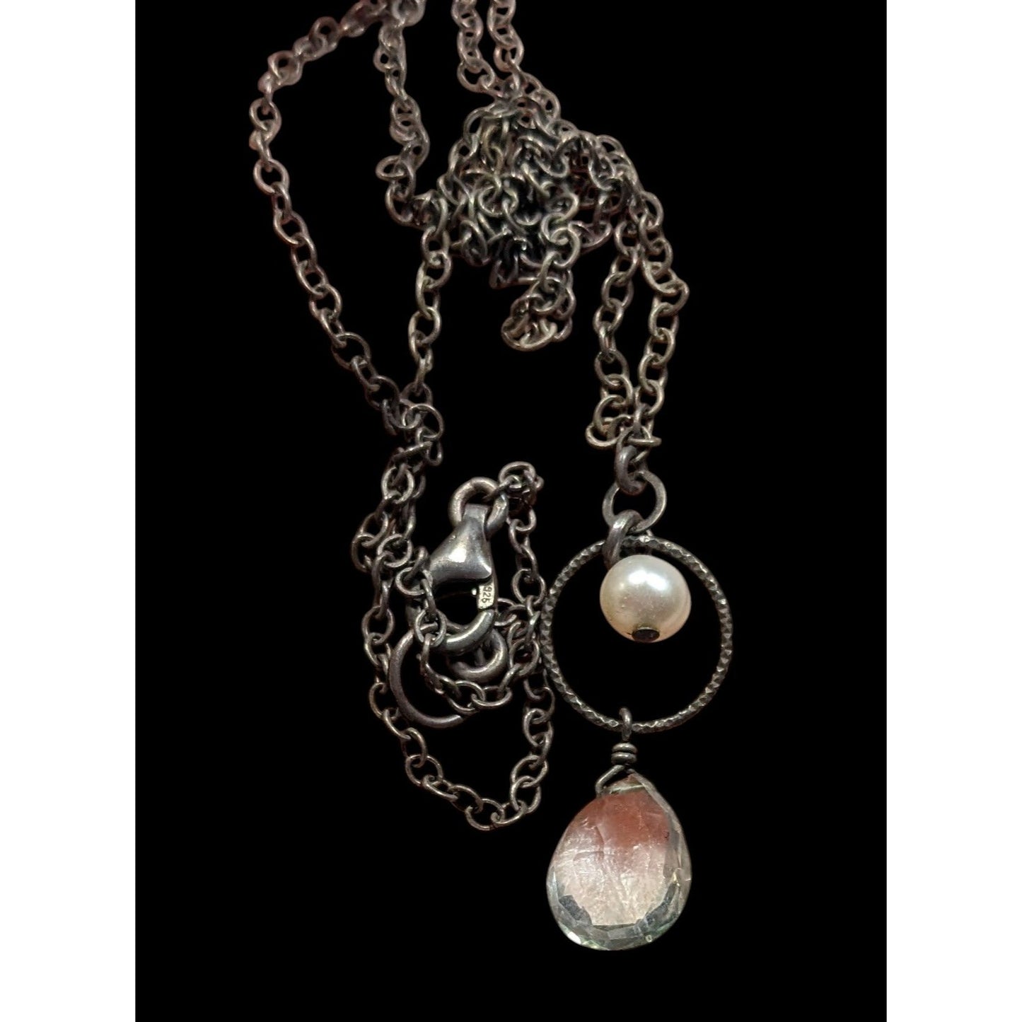 Minimalist Faux Pearl And Faceted Teardrop Crystal Glass Pendant Necklace