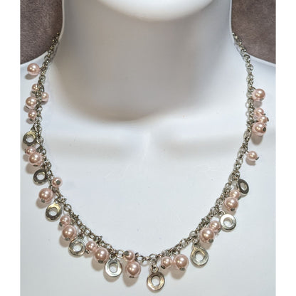 Romantic Shimmer Faux Pearl And Metal Disc Charm Necklace