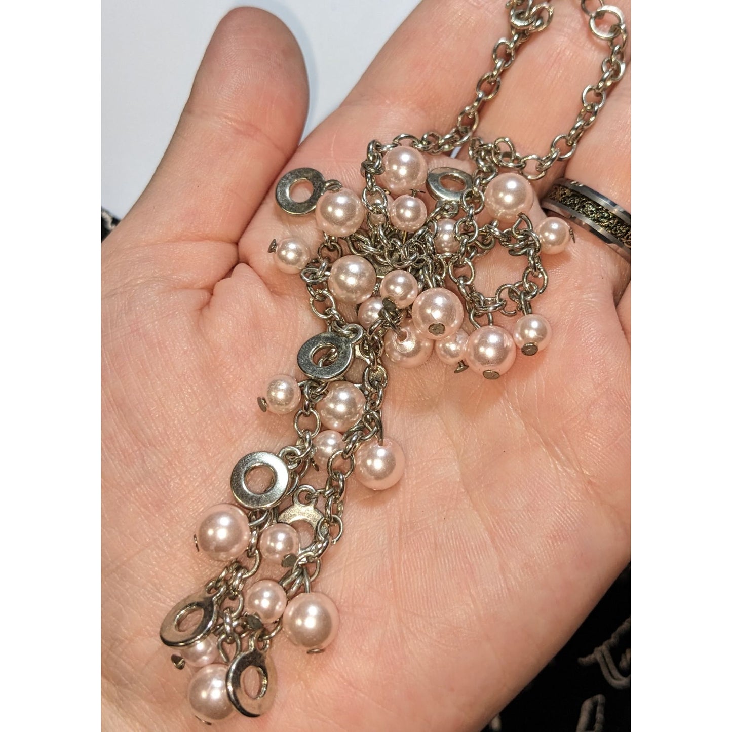 Romantic Shimmer Faux Pearl And Metal Disc Charm Necklace