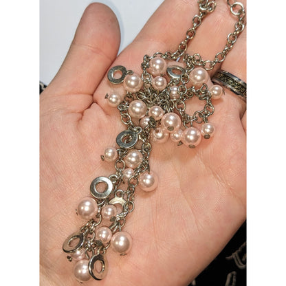 Romantic Shimmer Faux Pearl And Metal Disc Charm Necklace