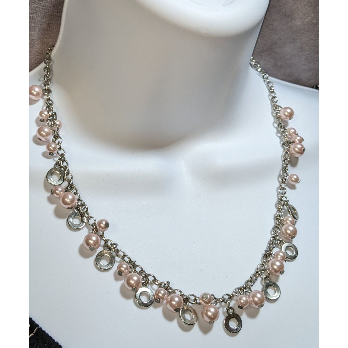 Romantic Shimmer Faux Pearl And Metal Disc Charm Necklace