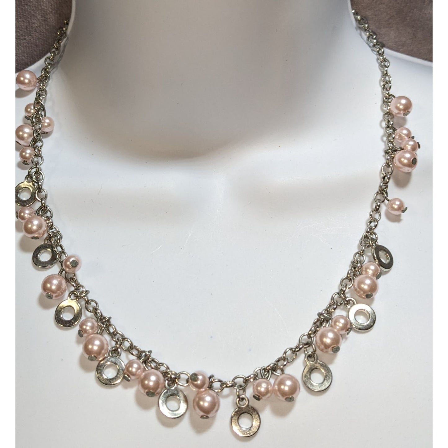 Romantic Shimmer Faux Pearl And Metal Disc Charm Necklace