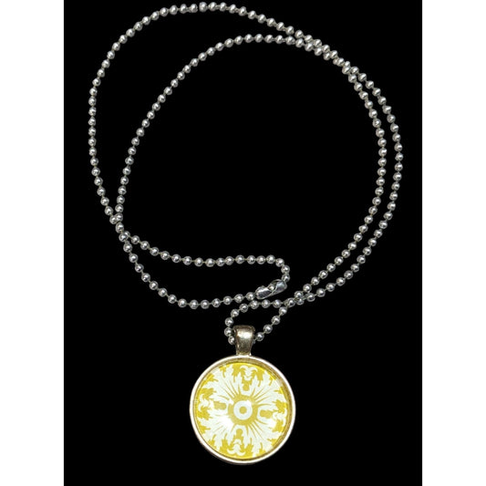 Floral Fairycore White And Yellow Cabochon Pendant Necklace