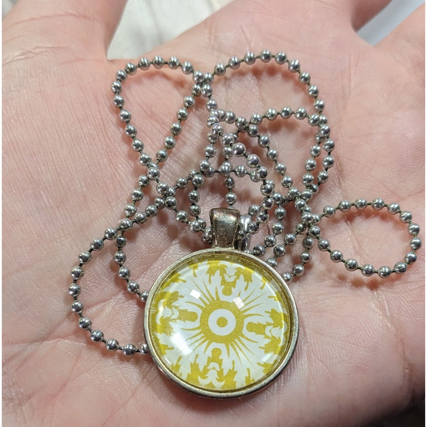 Floral Fairycore White And Yellow Cabochon Pendant Necklace