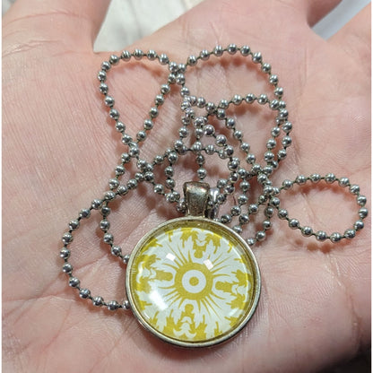 Floral Fairycore White And Yellow Cabochon Pendant Necklace