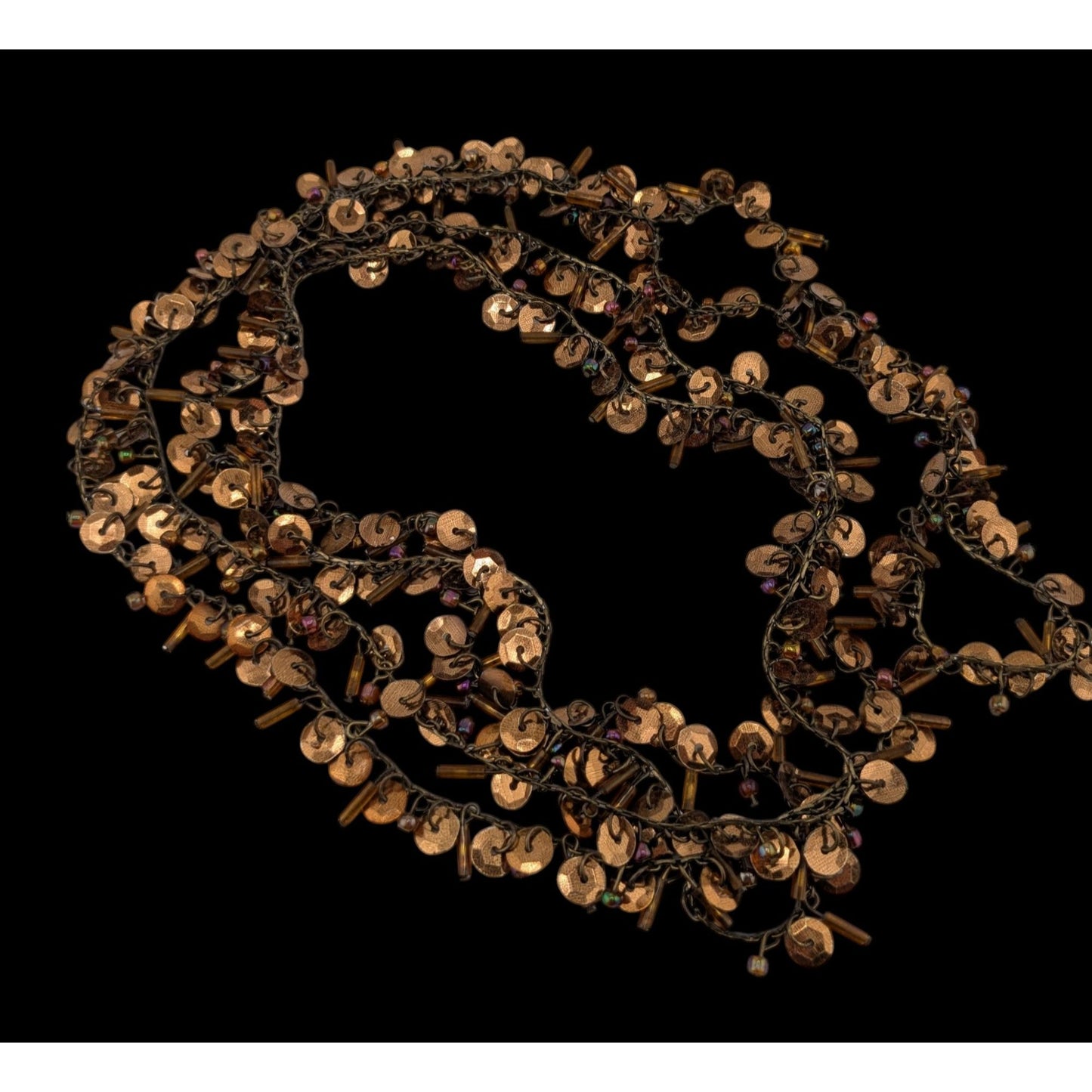 Vintage Bohemian Glam Long Sequin & Glass Beaded Chain Necklace