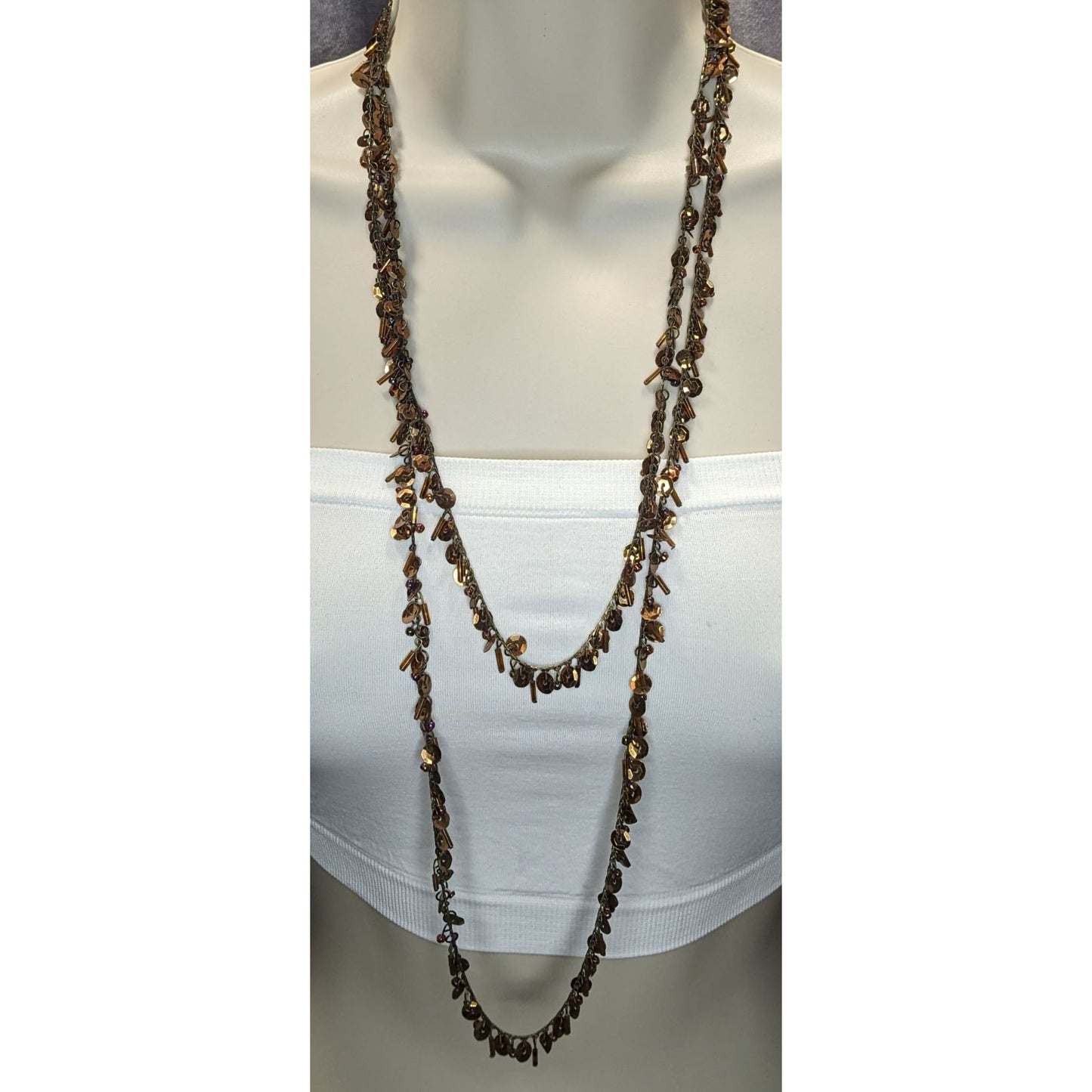 Vintage Bohemian Glam Long Sequin & Glass Beaded Chain Necklace