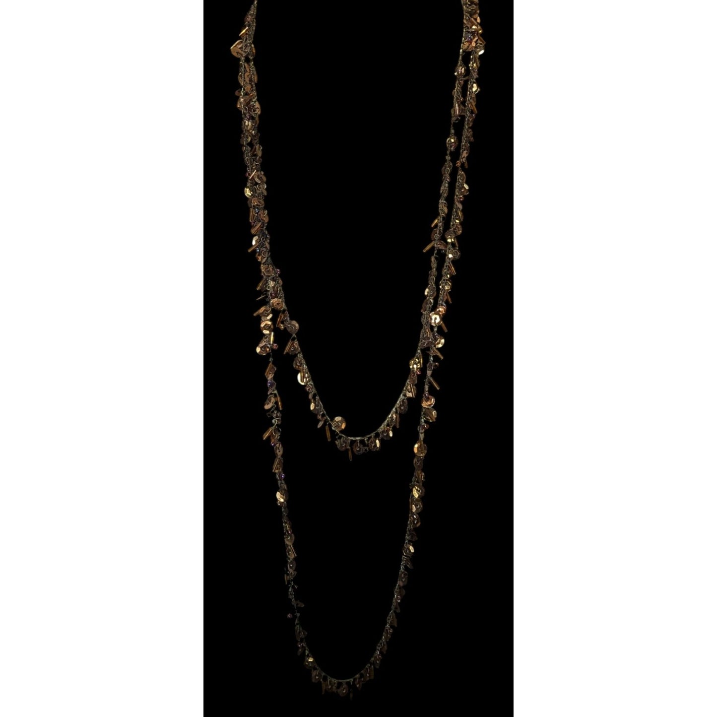 Vintage Bohemian Glam Long Sequin & Glass Beaded Chain Necklace
