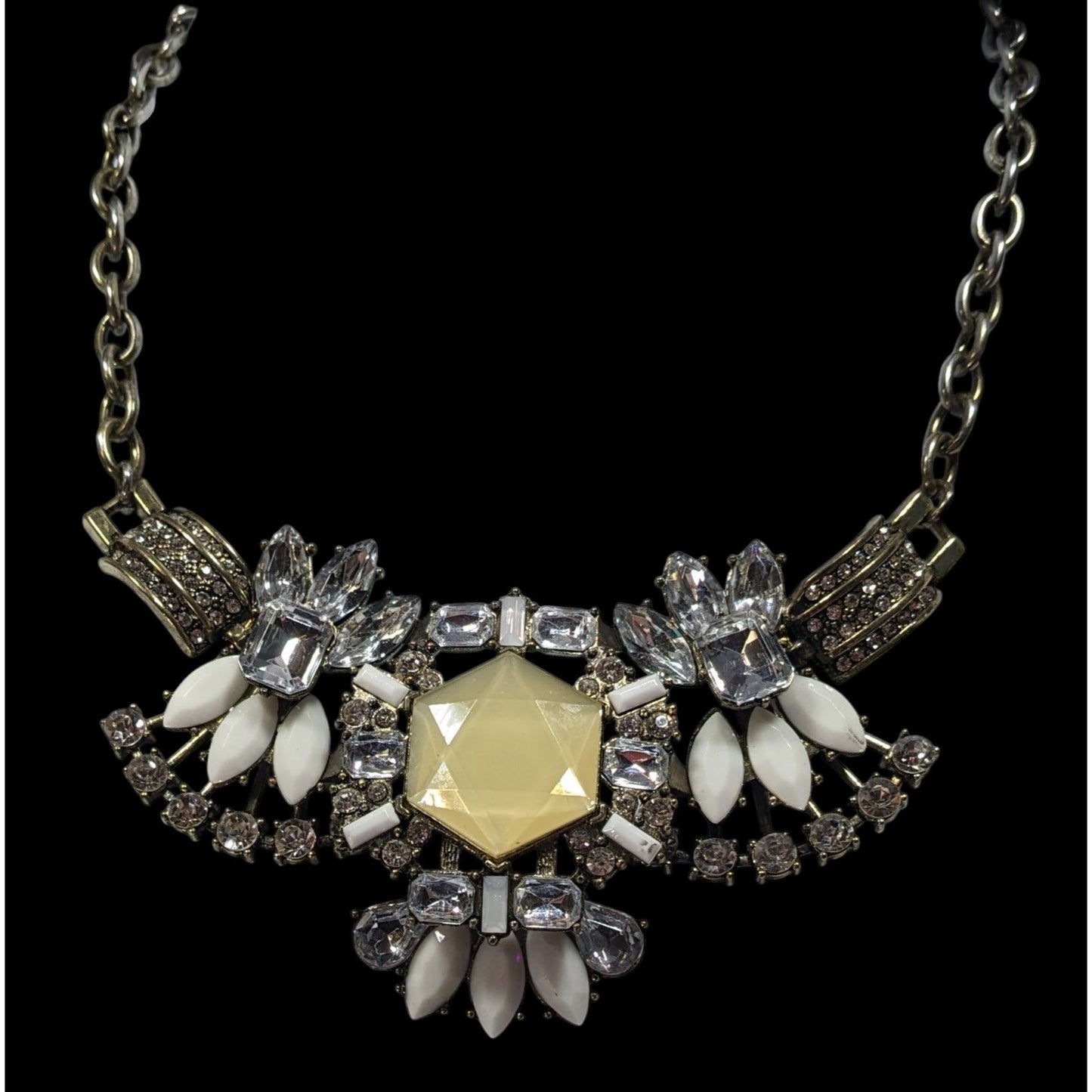 Art Deco Style Glam Glass And Acrylic Gemmed Articulated Statement Necklace