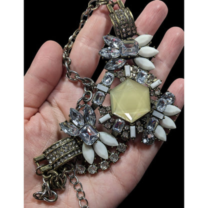 Art Deco Style Glam Glass And Acrylic Gemmed Articulated Statement Necklace
