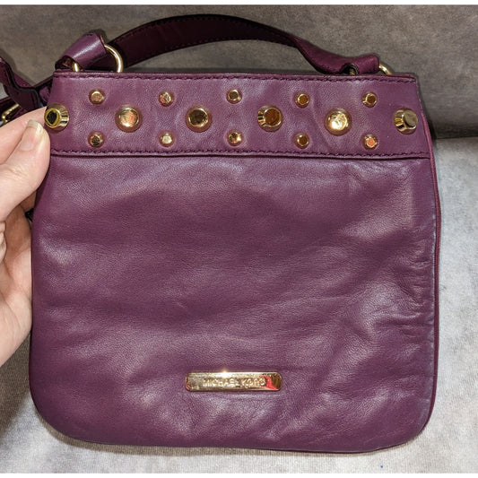Michael Kors Purple Leather Crossbody Bag With Gold Stud Accents & Adjustable Strap