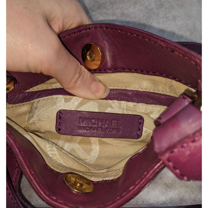Michael Kors Purple Leather Crossbody Bag With Gold Stud Accents & Adjustable Strap