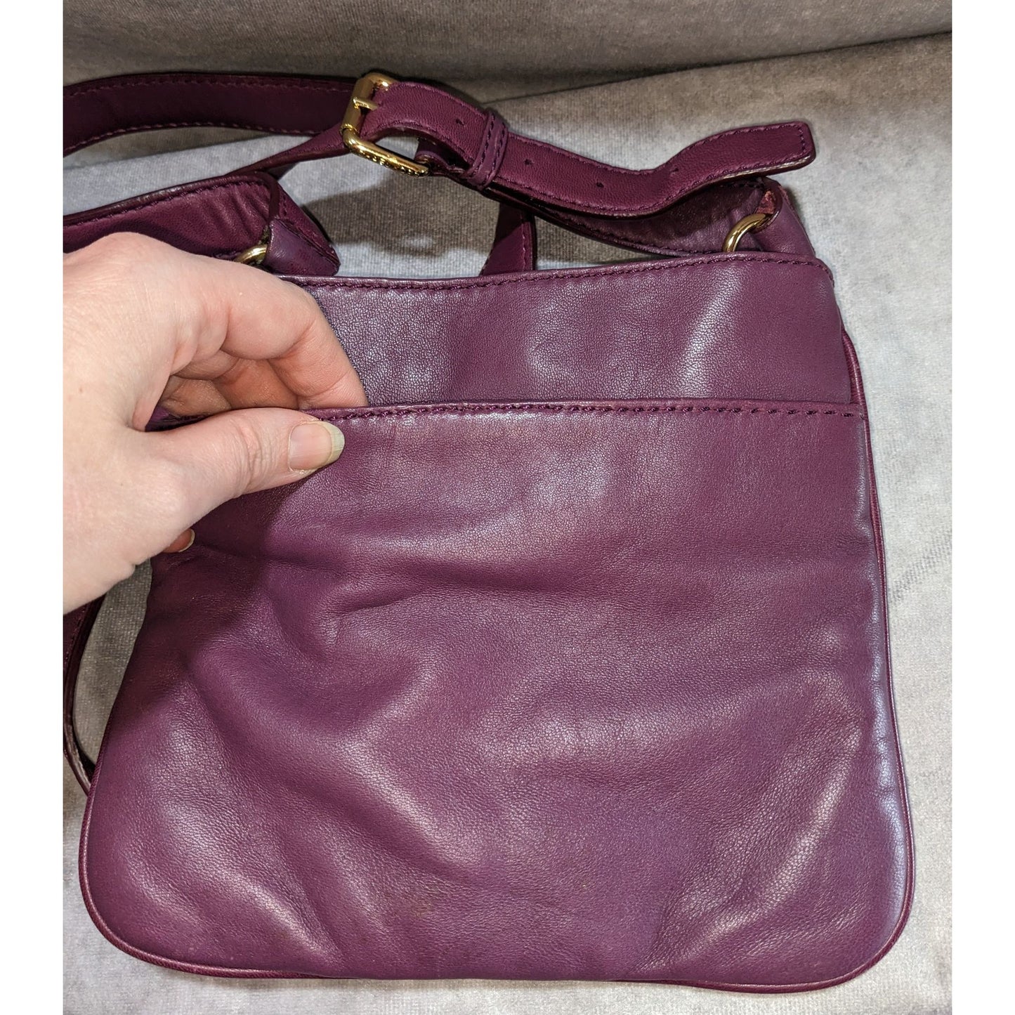 Michael Kors Purple Leather Crossbody Bag With Gold Stud Accents & Adjustable Strap