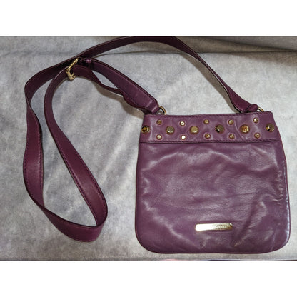 Michael Kors Purple Leather Crossbody Bag With Gold Stud Accents & Adjustable Strap