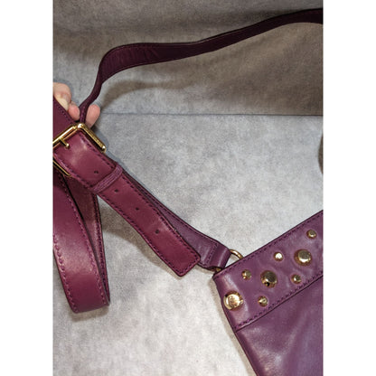 Michael Kors Purple Leather Crossbody Bag With Gold Stud Accents & Adjustable Strap