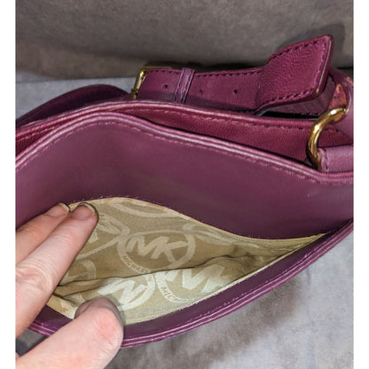 Michael Kors Purple Leather Crossbody Bag With Gold Stud Accents & Adjustable Strap