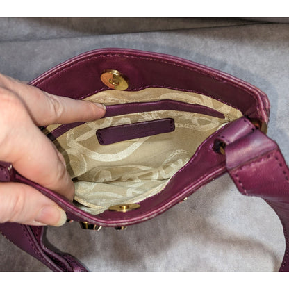 Michael Kors Purple Leather Crossbody Bag With Gold Stud Accents & Adjustable Strap