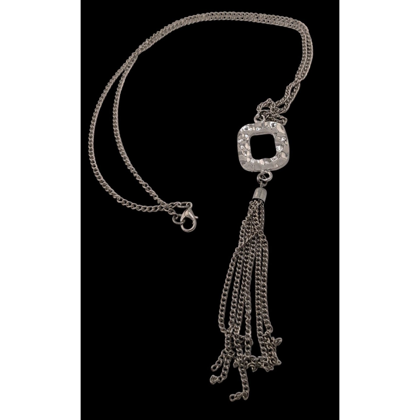 Brutalist Hammered Pendant Necklace With Tassel Accent