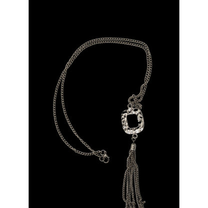 Brutalist Hammered Pendant Necklace With Tassel Accent