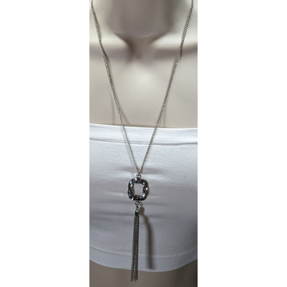 Brutalist Hammered Pendant Necklace With Tassel Accent