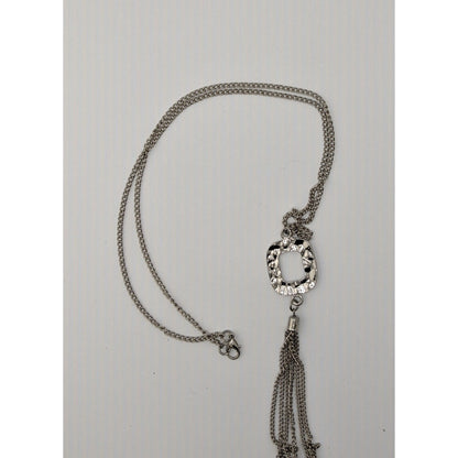 Brutalist Hammered Pendant Necklace With Tassel Accent