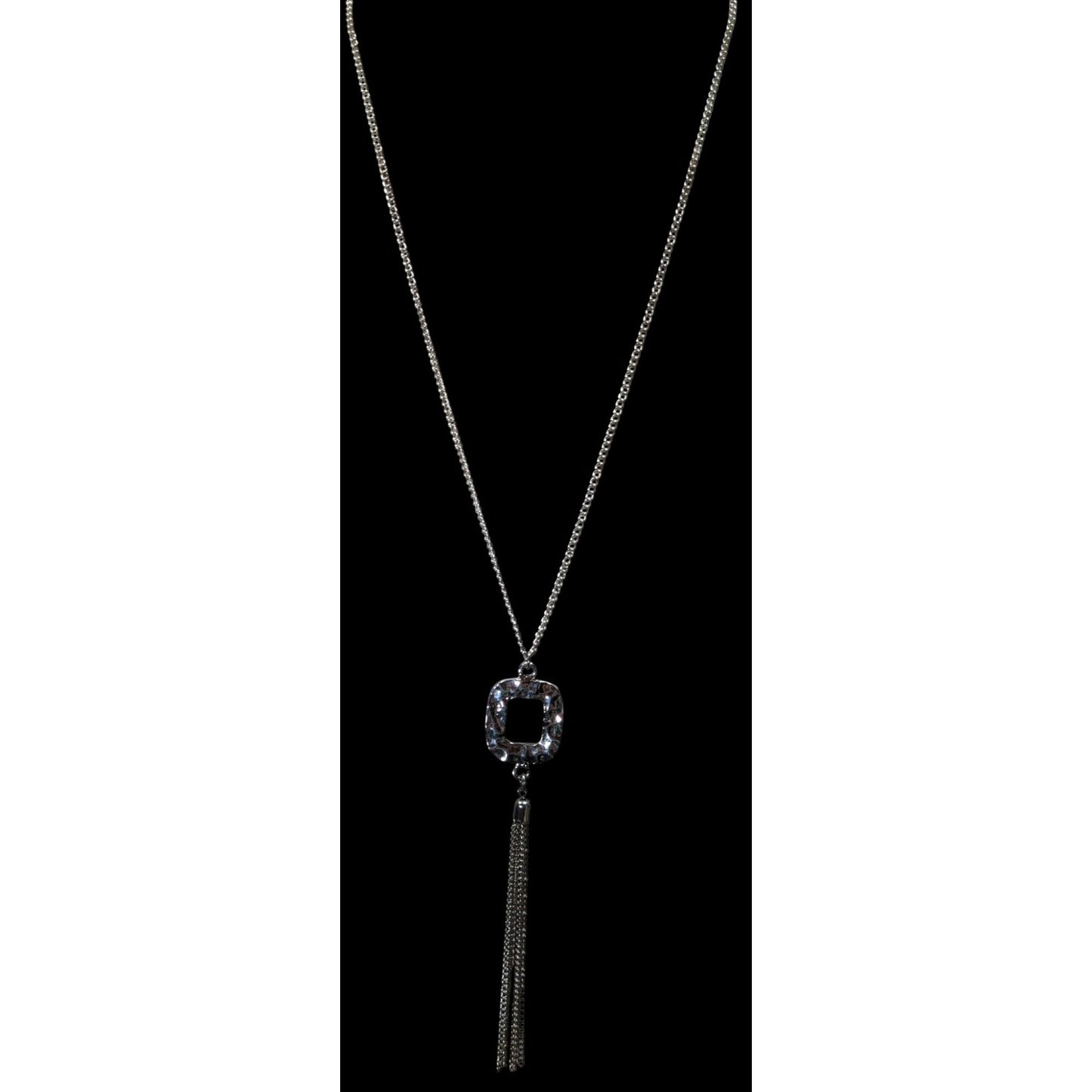 Brutalist Hammered Pendant Necklace With Tassel Accent