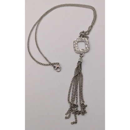 Brutalist Hammered Pendant Necklace With Tassel Accent