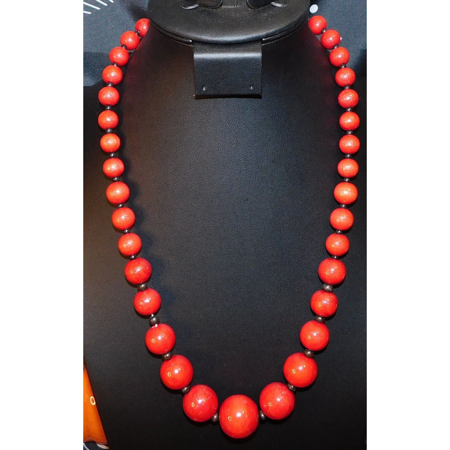 Rustic Black And Red Wood Beaded Necklace
