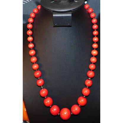 Rustic Black And Red Wood Beaded Necklace