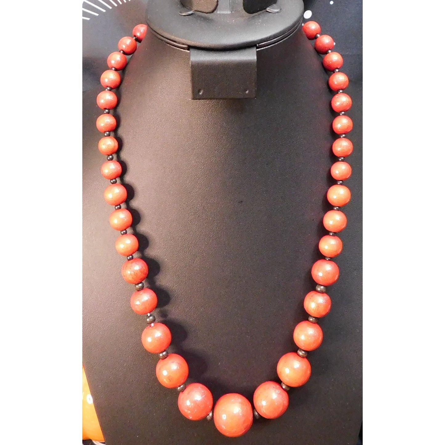 Rustic Black And Red Wood Beaded Necklace
