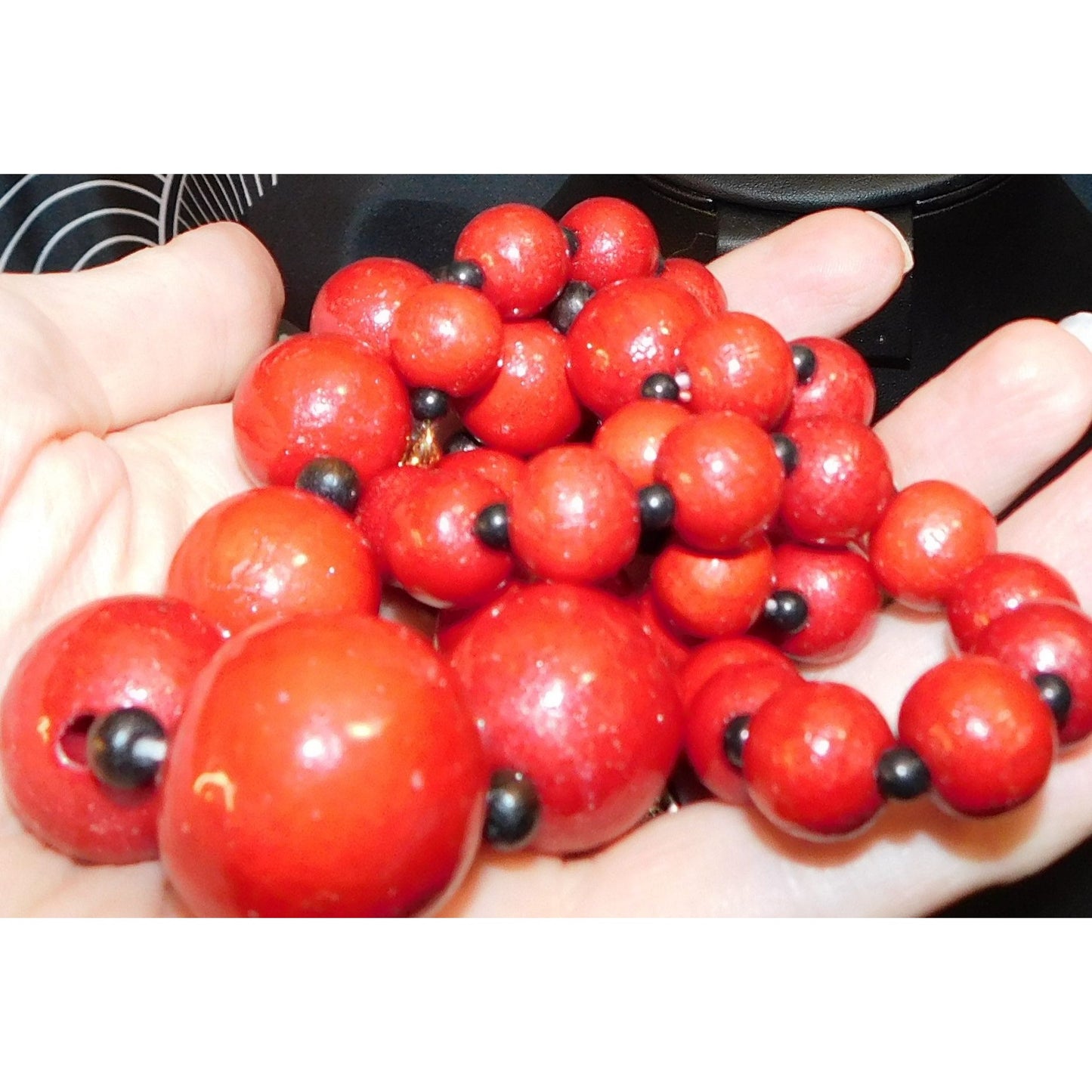 Rustic Black And Red Wood Beaded Necklace