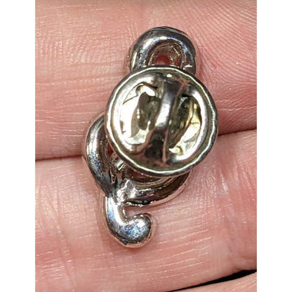 Vintage Signed Treble Clef Pave Silver Tone Lapel Pin