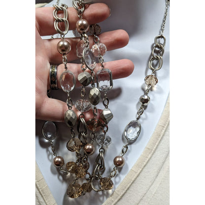 Loft Crystal And Faux Pearl Opera Necklace
