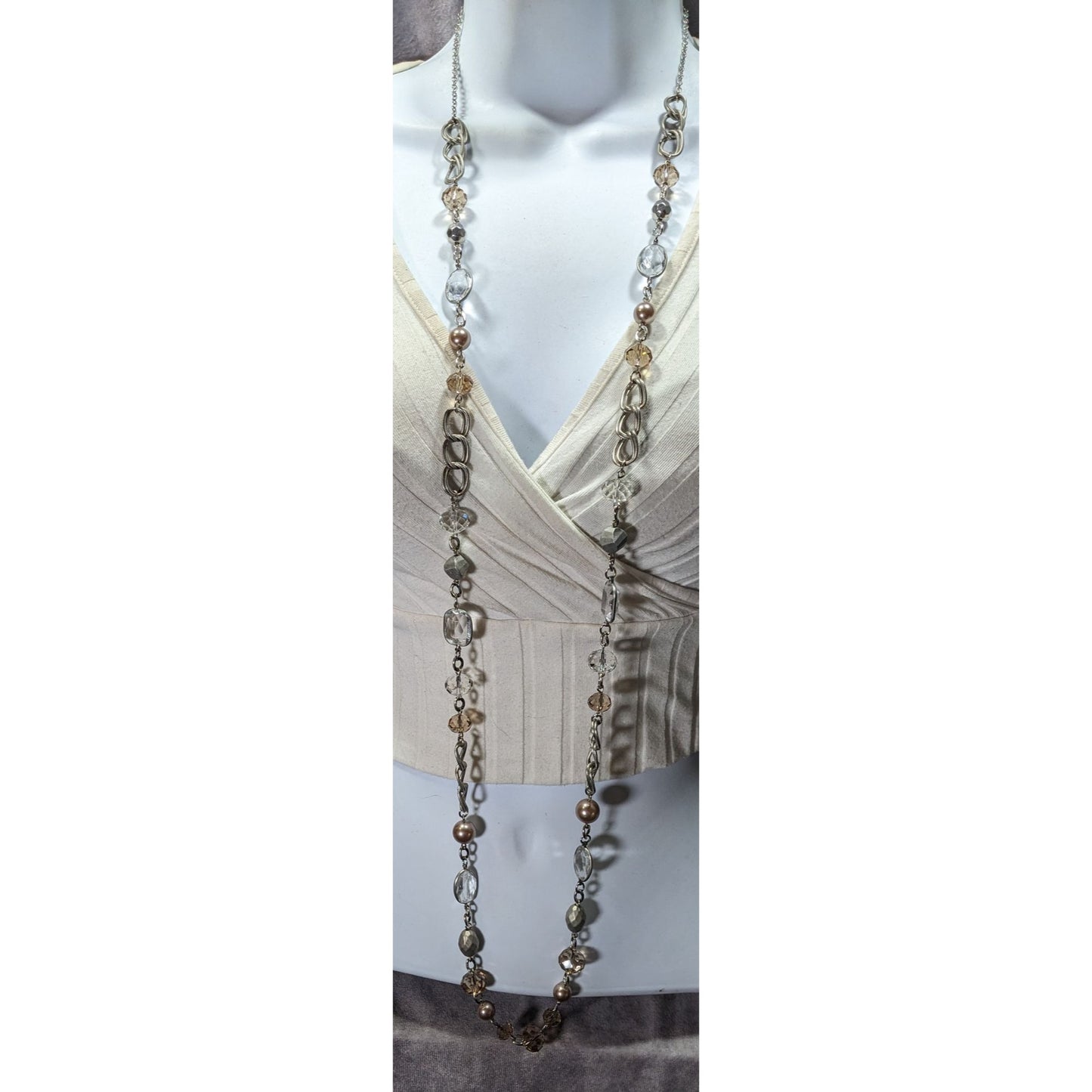 Loft Crystal And Faux Pearl Opera Necklace