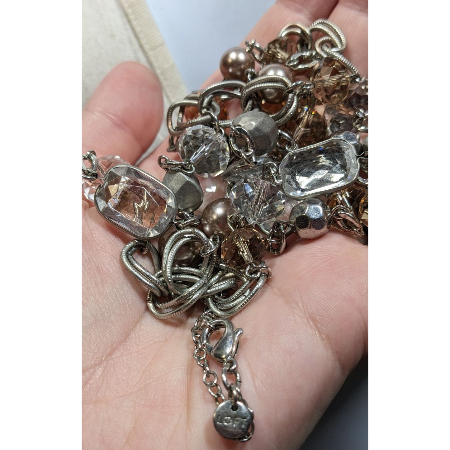 Loft Crystal And Faux Pearl Opera Necklace