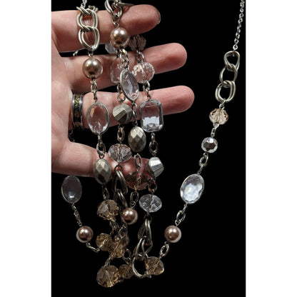 Loft Crystal And Faux Pearl Opera Necklace