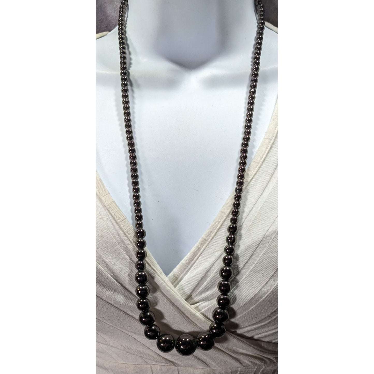Elegant Faux Hematite Graduated Beaded Necklace