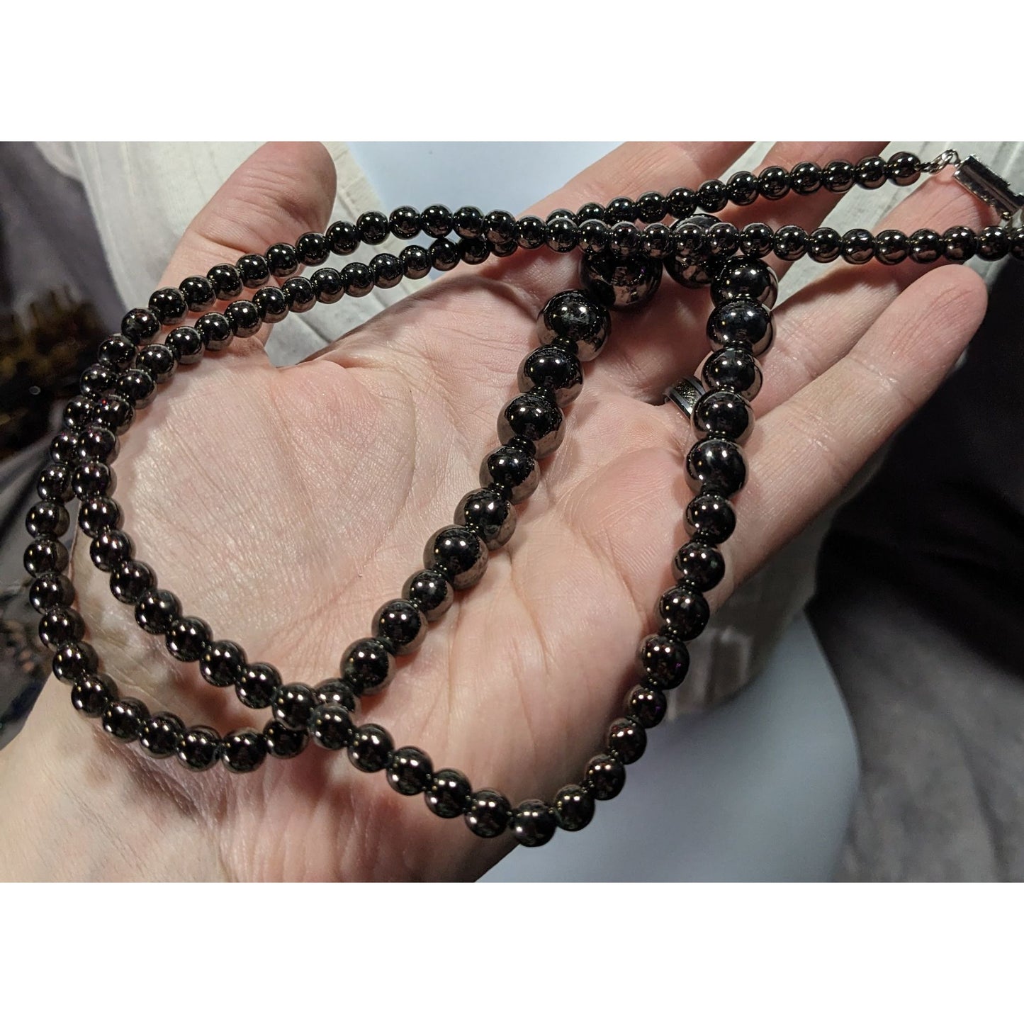 Elegant Faux Hematite Graduated Beaded Necklace