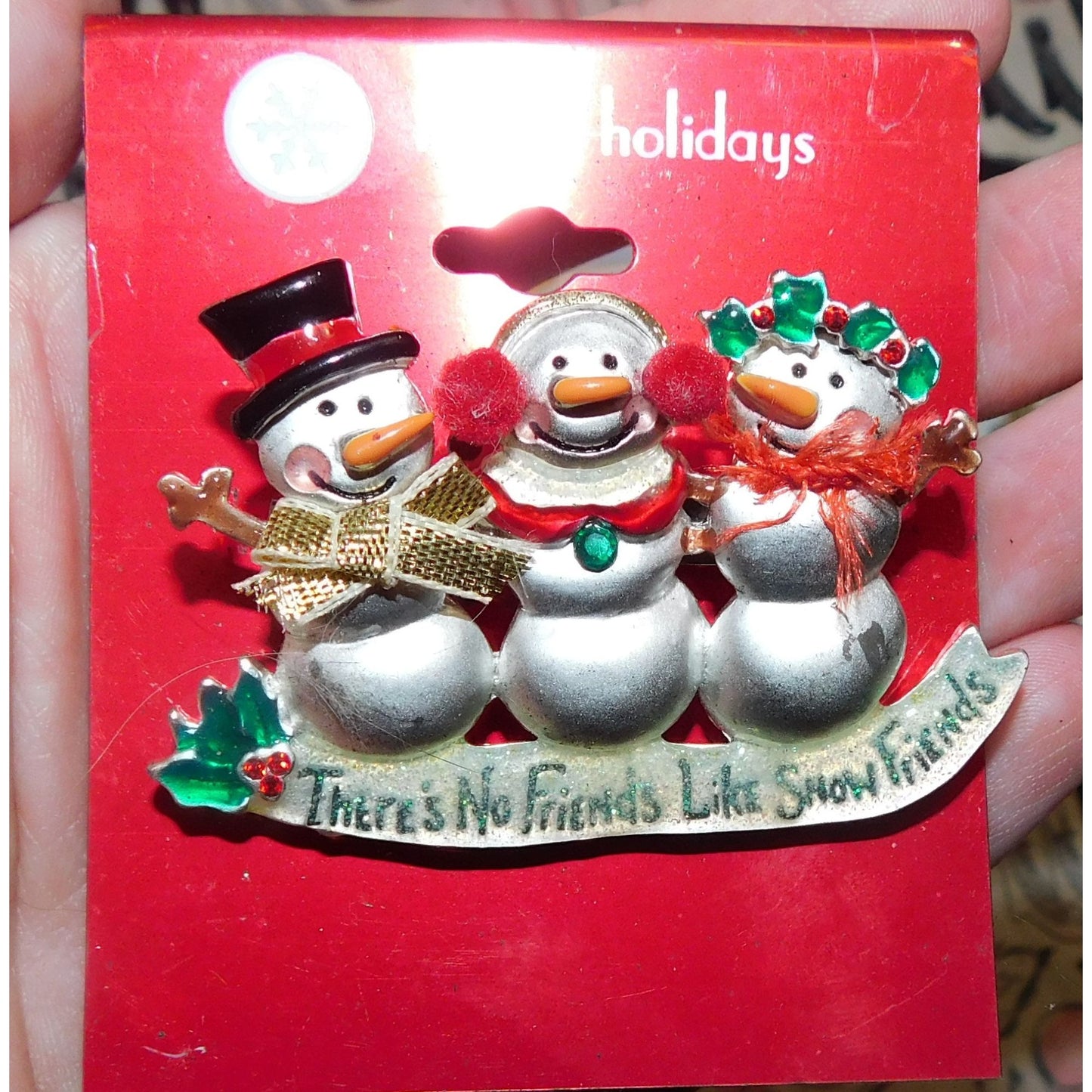 Vintage AJMC Snowman Friends Holiday Brooch