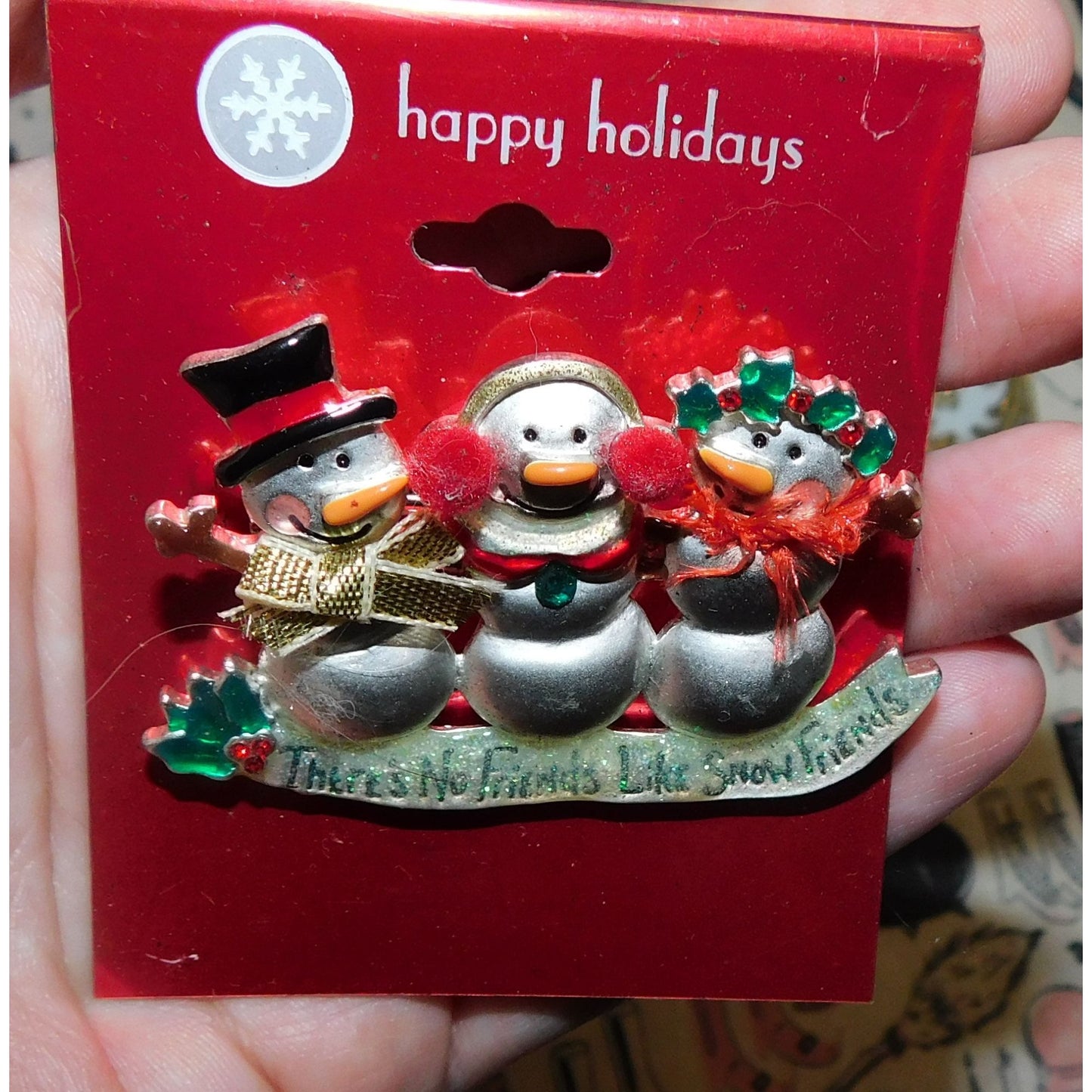 Vintage AJMC Snowman Friends Holiday Brooch