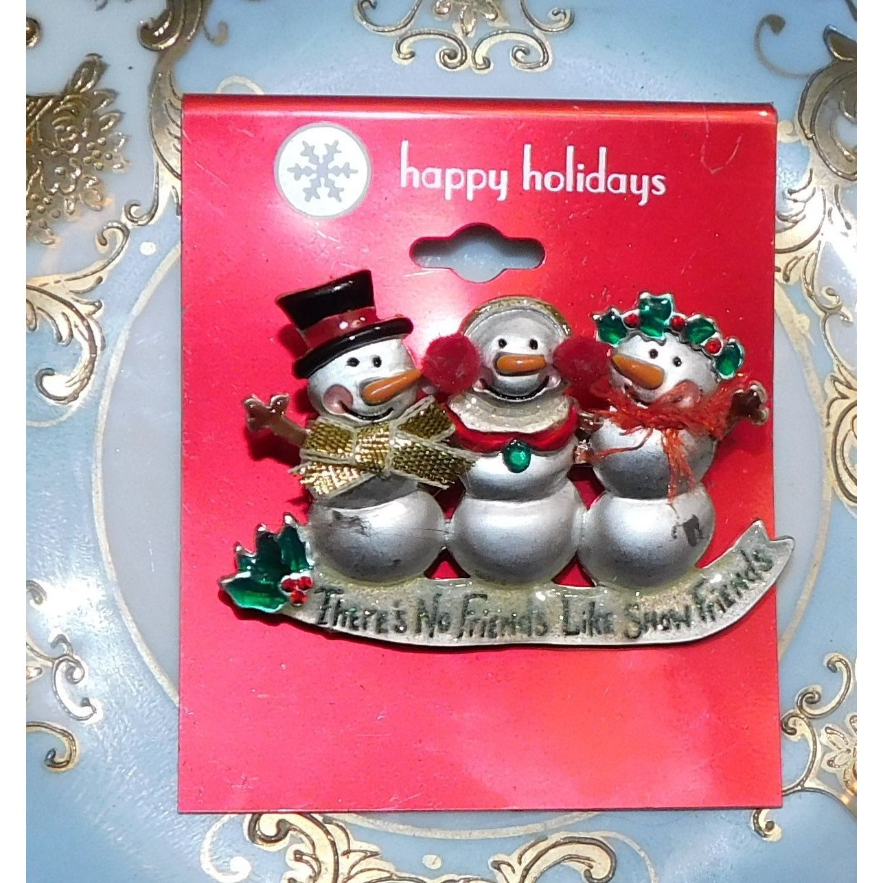 Vintage AJMC Snowman Friends Holiday Brooch