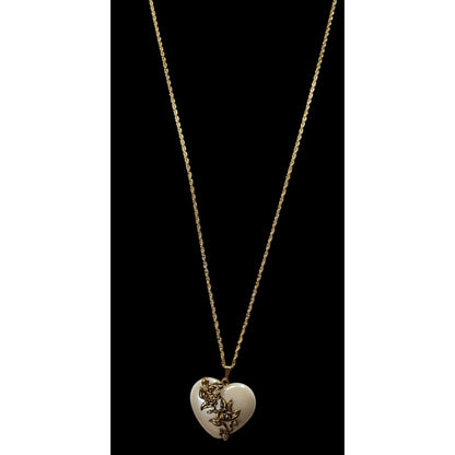 Vintage Avon Victorian Style Pearlescent Floral Heart Pendant Necklace