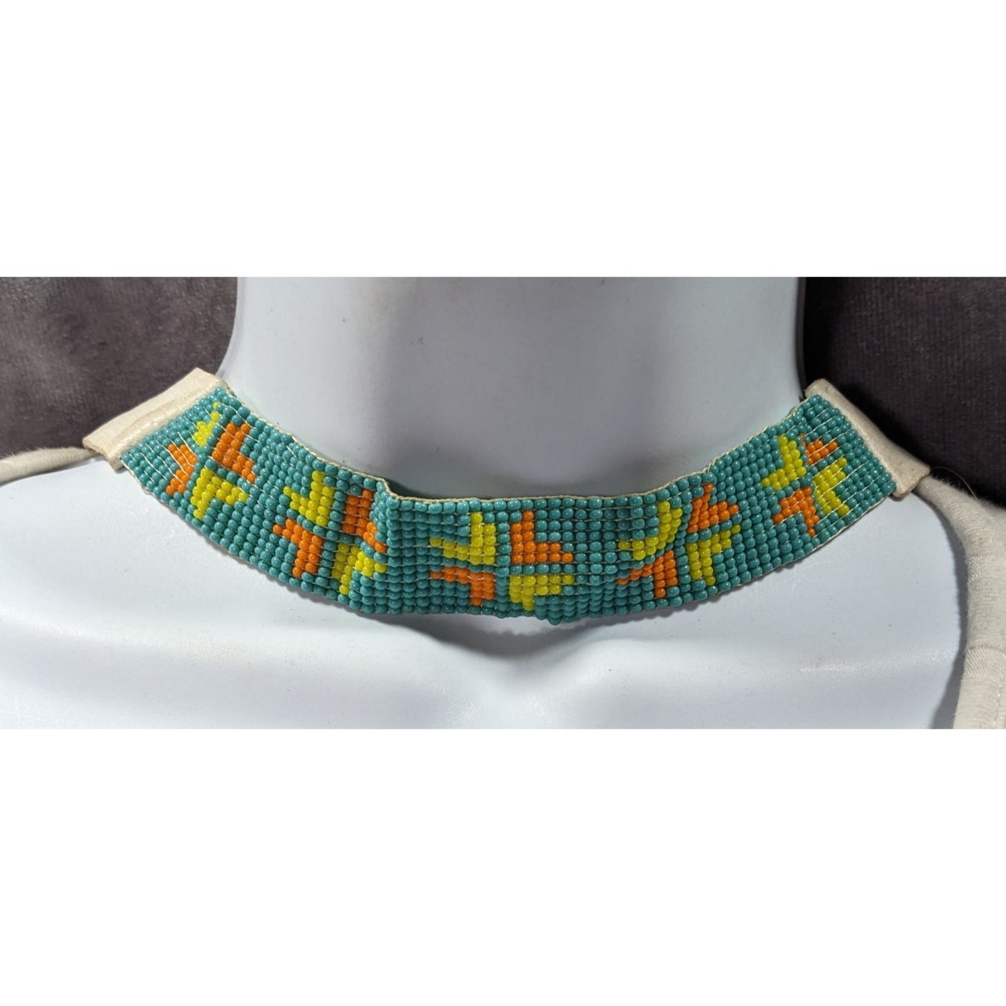 Handmade Glass Beaded Leather Tie On Necklace