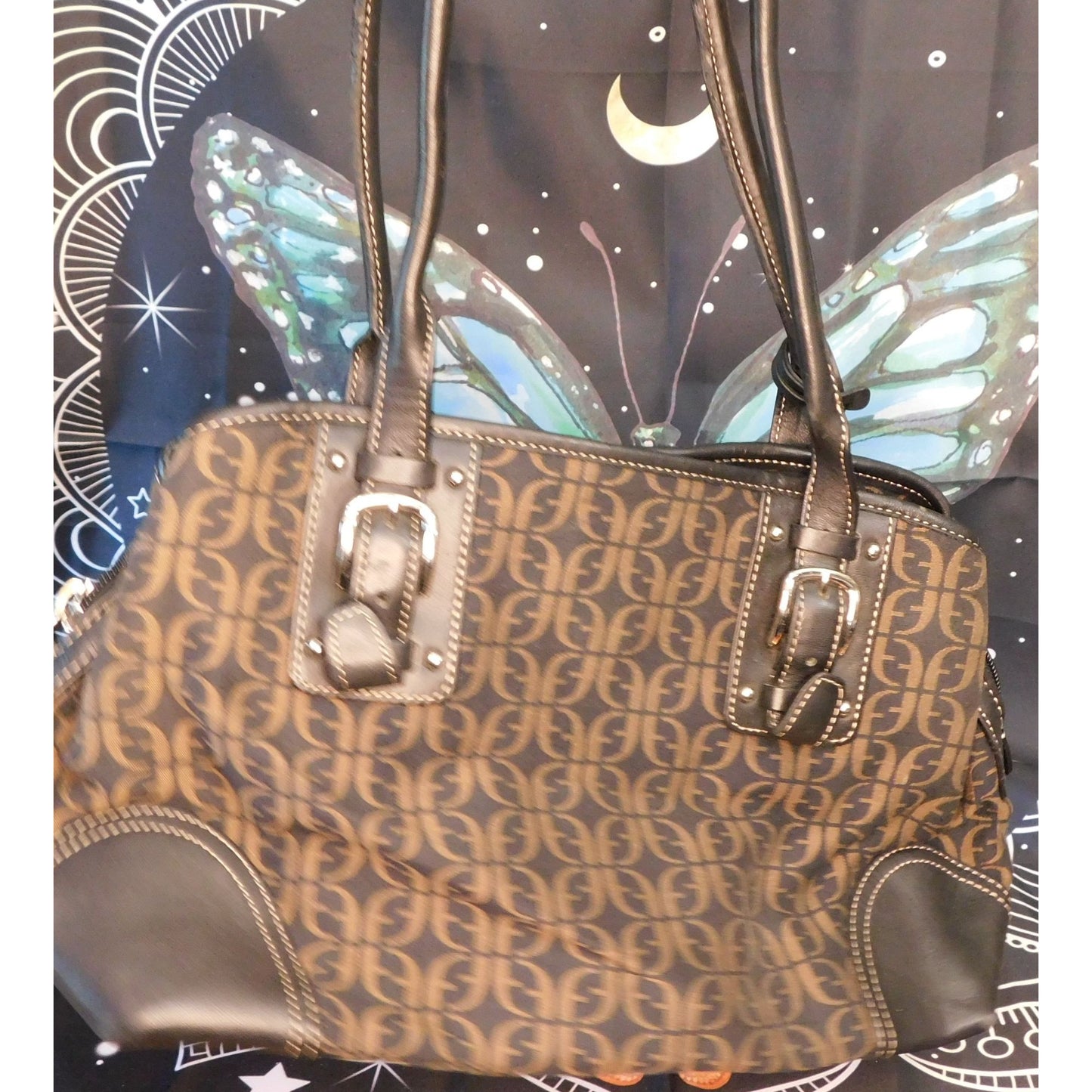 Fossil Black And Brown Monogram Shoulder Bag