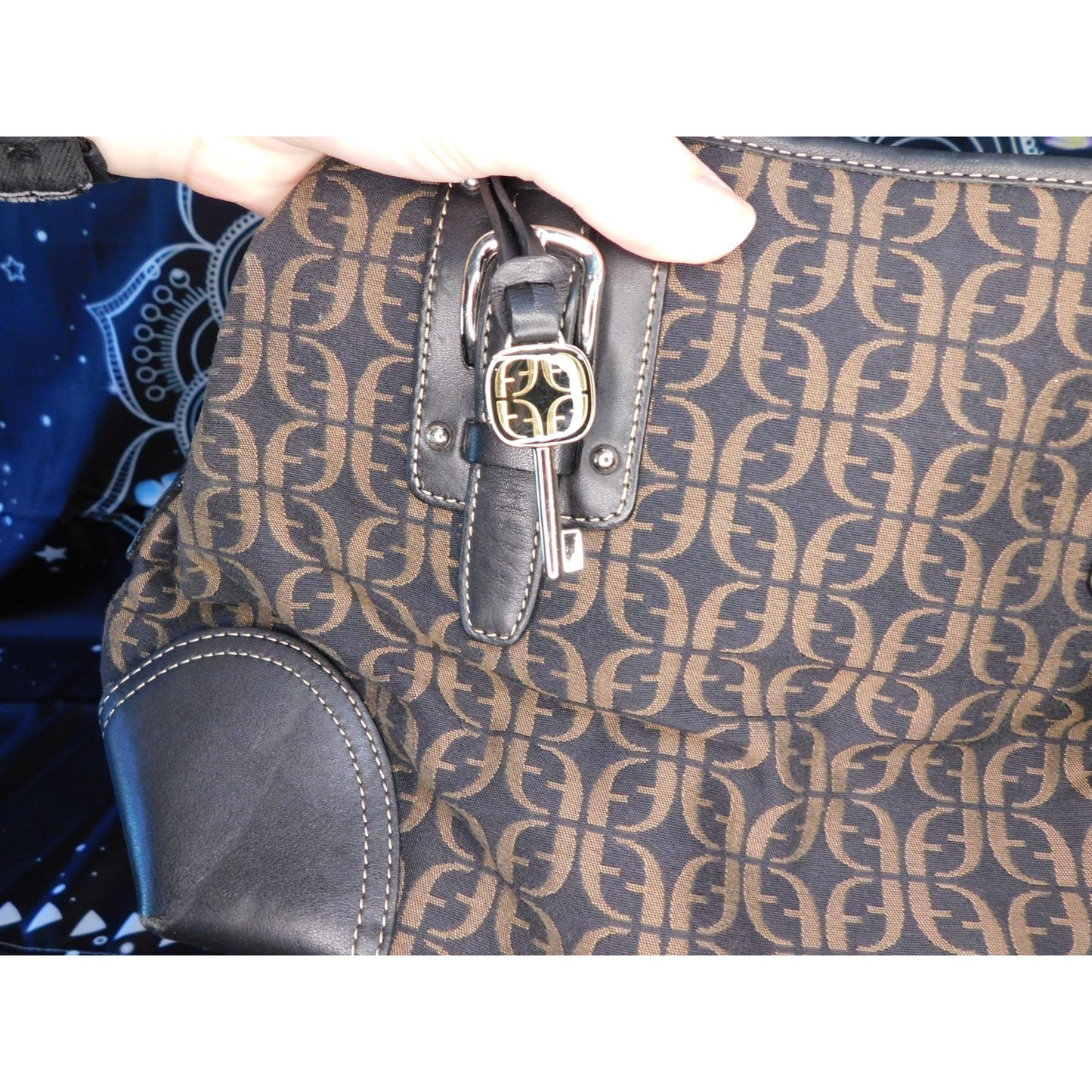 Fossil Black And Brown Monogram Shoulder Bag