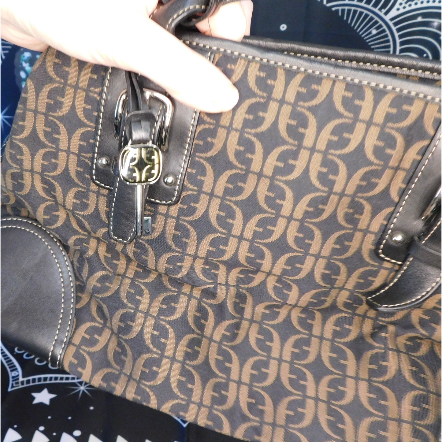 Fossil Black And Brown Monogram Shoulder Bag