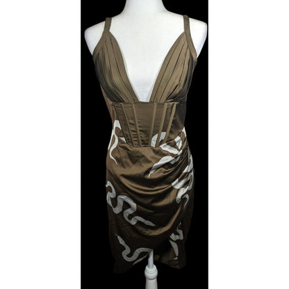Averie Brown And White Snake Dress With Corset Bodice