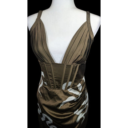 Averie Brown And White Snake Dress With Corset Bodice